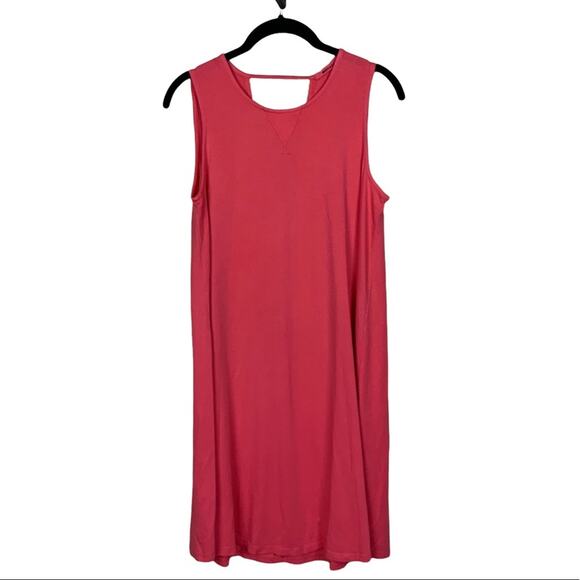 LA Made Sleeveless Crewneck A Line Knit Dress Back Cutout Coral Size Small - Picture 1 of 7
